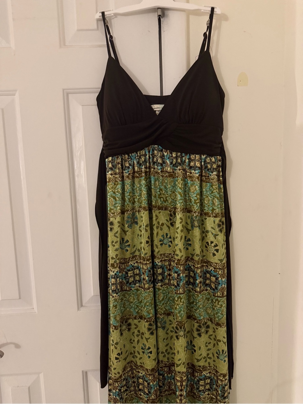 Speechless Black Bodice Olive & Teal Floral Maxi Dress